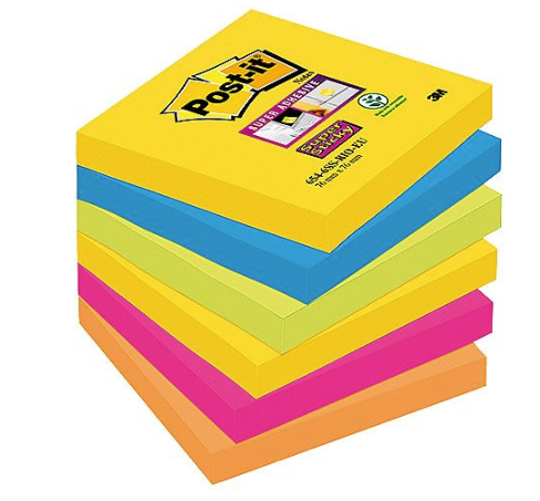 POST-IT SUPER STICKY 654-6SS-CARN 76X76MM CARNIVAL 6ST/FP